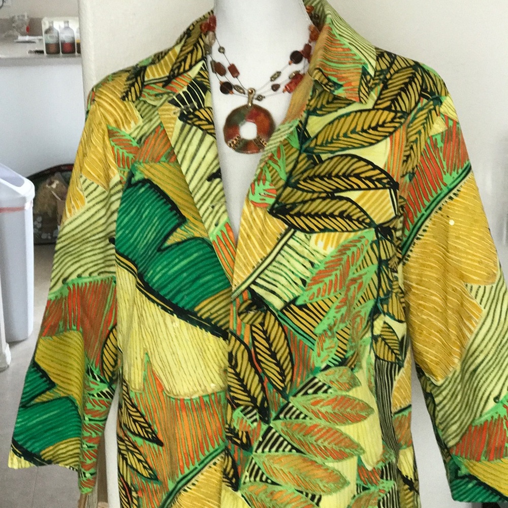 Chico's yellow tropical blazer size 2
